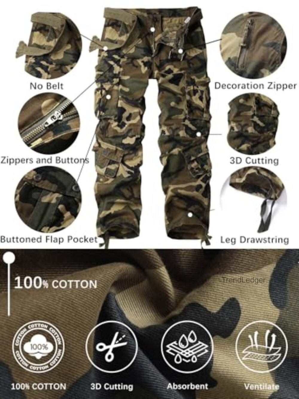 Women's Cargo Pants 8 Pockets Ripstop Cotton Casual Work Trousers - Picture 3 of 7